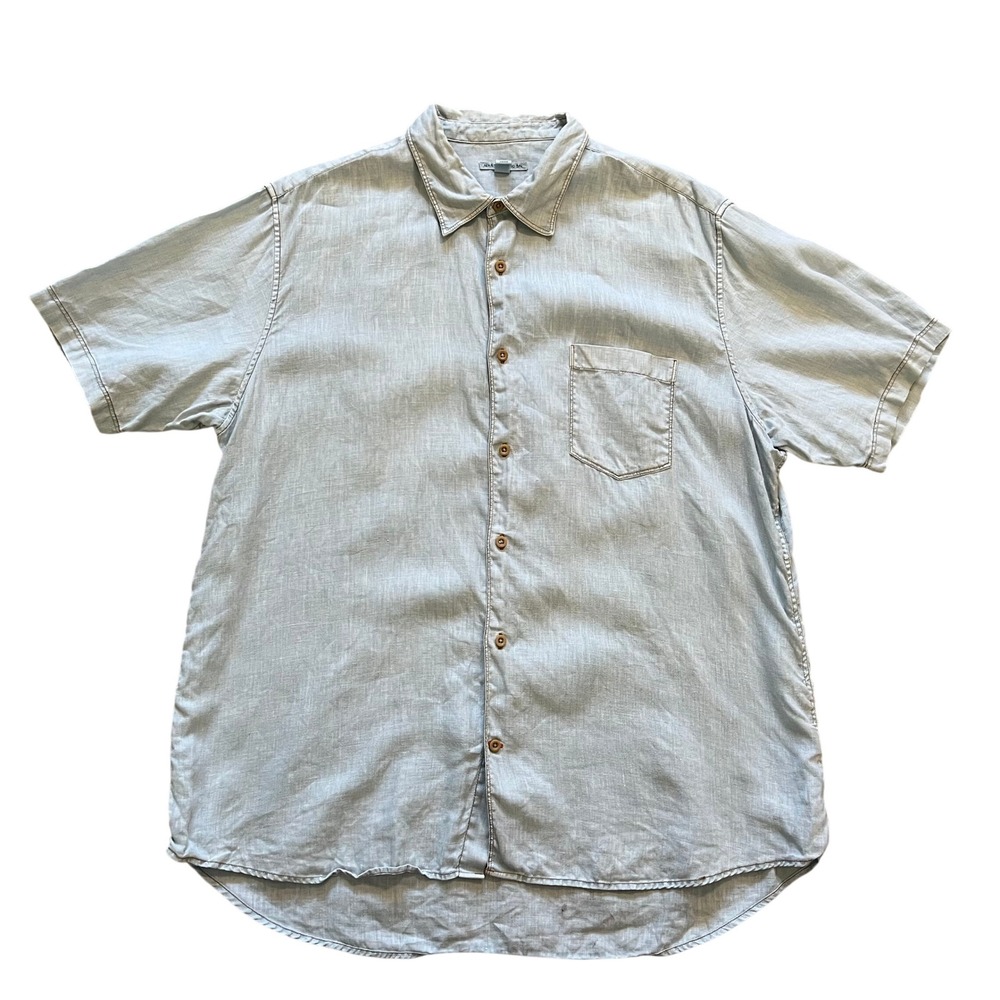 Martin Gordon Mens XL Light Blue 100% Linen Short Sleeve Button Down Shirt